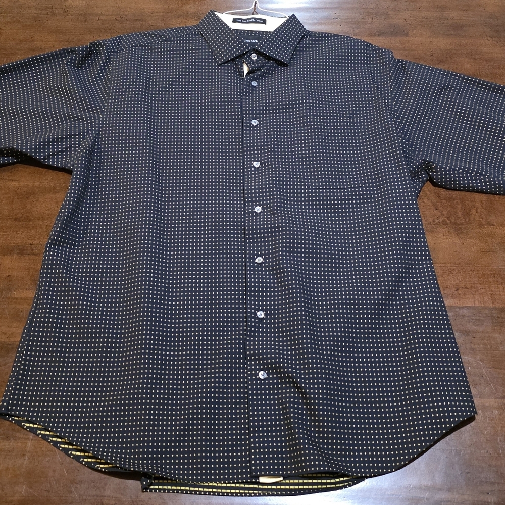 Paul Fredrick Black and Yellow Dot Shirt 17.5/34